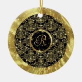 Gouden Patroon & Sparkles-Custom Initiaal Keramisch Ornament (Voorkant)