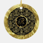 Gouden Patroon & Sparkles-Custom Initiaal Keramisch Ornament (Achterkant)