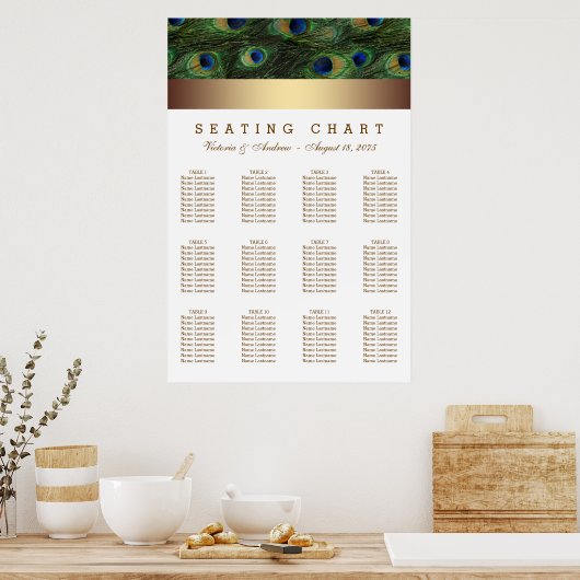 Gouden Pauw Bruiloft Zitplaats Grafiek Poster (Keuken)