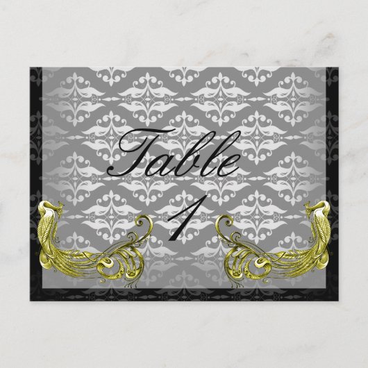 Gouden Pauw Illustratie Damast op Tafelnummer (Voorkant)