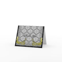 Gouden Pauw Illustratie op Damast Bedankt