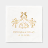 Gouden Pauw Indiase Lotus Elegant Echt Folie Servetten (Voorkant)