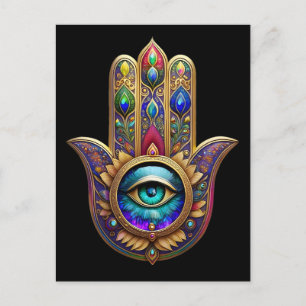 Gouden Pauw Kleuren Hamsa Groene Saffier Derde Oog Briefkaart