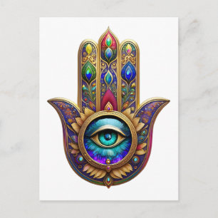 Gouden Pauw Kleuren Hamsa Groene Saffier Derde Oog Briefkaart