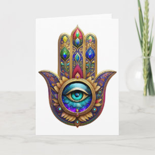 Gouden Pauw Kleuren Hamsa Groene Saffier Derde Oog Kaart