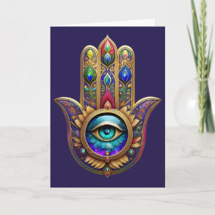 Gouden Pauw Kleuren Hamsa Groene Saffier Derde Oog Kaart