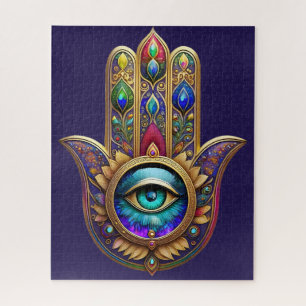 Gouden Pauw Kleuren Hamsa Groene Saffier Derde Oog Legpuzzel