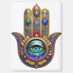 Gouden Pauw Kleuren Hamsa Groene Saffier Derde Oog Magneet