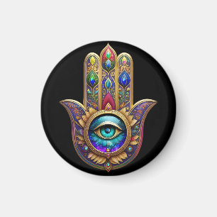 Gouden Pauw Kleuren Hamsa Groene Saffier Derde Oog Magneet