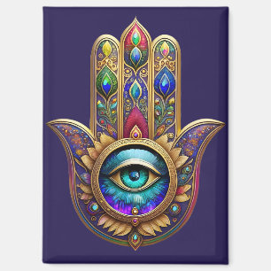 Gouden Pauw Kleuren Hamsa Groene Saffier Derde Oog Magneet