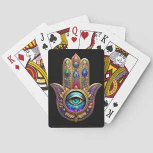Gouden Pauw Kleuren Hamsa Groene Saffier Derde Oog Pokerkaarten