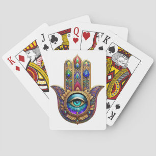 Gouden Pauw Kleuren Hamsa Groene Saffier Derde Oog Pokerkaarten