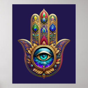Gouden Pauw Kleuren Hamsa Groene Saffier Derde Oog Poster