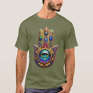 Gouden Pauw Kleuren Hamsa Groene Saffier Derde Oog T-shirt