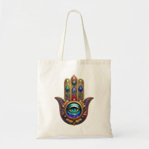 Gouden Pauw Kleuren Hamsa Groene Saffier Derde Oog Tote Bag