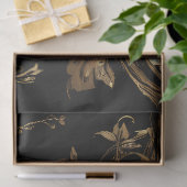 Gouden pauw met blauwe veren op zwart tissuepapier (Geschenk)