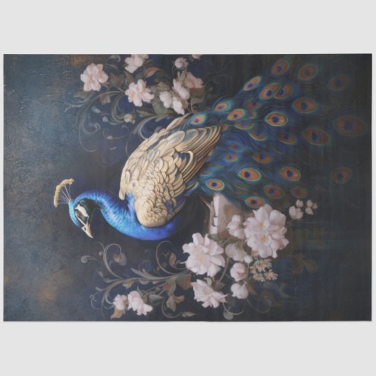 Gouden pauw op links decoupage tissuepapier (Voorkant)