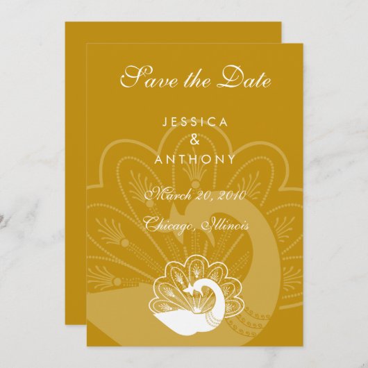 gouden pauw , red de datum save the date (Voorkant / Achterkant)