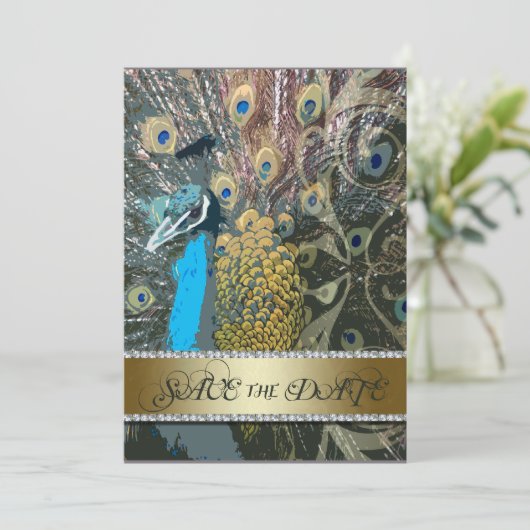 Gouden Pauw Save the Date Aankondiging (Staand voorkant)