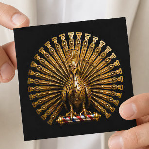 Gouden Pauw Scheermes Kapperszaak Logo Kapper Vierkante Visitekaartje