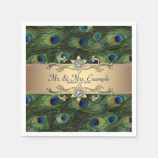 Gouden Pauw Trouwfeest Servetten (Voorkant)
