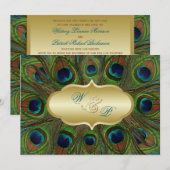 Gouden pauw veren bruiloft uitnodiging (Voorkant / Achterkant)