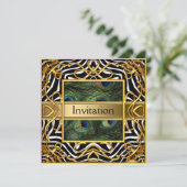Gouden Pauw Zebra Uitnodiging Ieder Feestje (Staand voorkant)