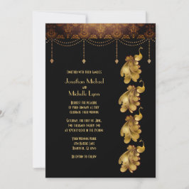 Gouden pauwen, Oud-Egyptisch, Art Deco bruiloft Kaart