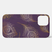 Gouden pauwenveer, violette achtergrond. Case-Mate iPhone case (Achterkant (horizontaal))