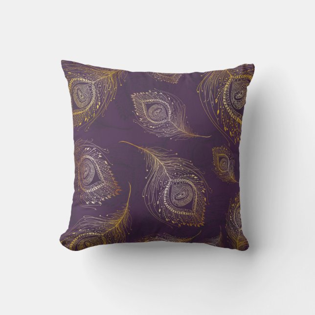 Gouden pauwenveer, violette achtergrond. kussen (Voorkant)