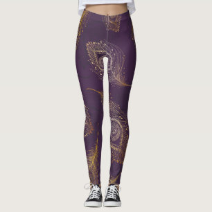 Gouden pauwenveer, violette achtergrond. leggings
