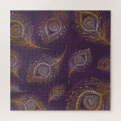 Gouden pauwenveer, violette achtergrond. legpuzzel (Horizontaal)