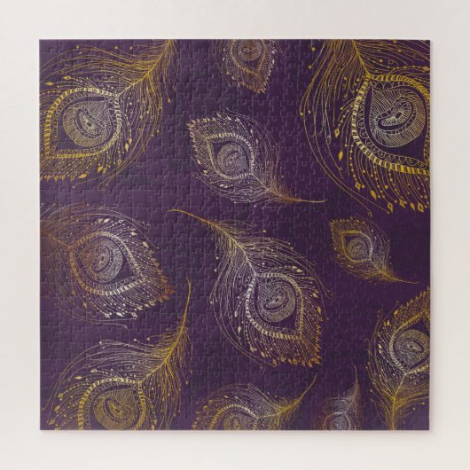 Gouden pauwenveer, violette achtergrond. legpuzzel (Verticaal)
