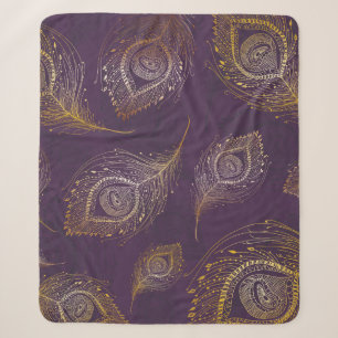 Gouden pauwenveer, violette achtergrond. sherpa deken