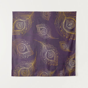 Gouden pauwenveer, violette achtergrond. wandkleed