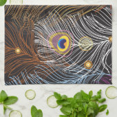 Gouden pauwenveren: donker patroon. theedoek (Gevouwen)