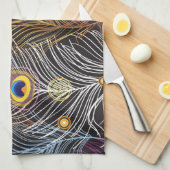 Gouden pauwenveren: donker patroon. theedoek (Quarter Fold)