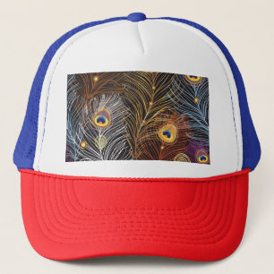 Gouden pauwenveren: donker patroon. trucker pet