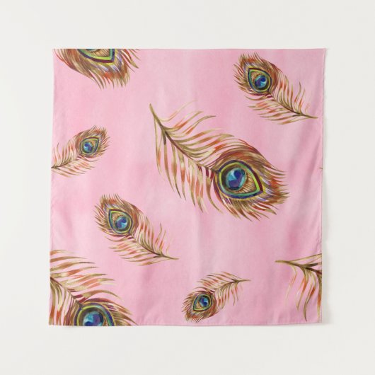 Gouden pauwenveren, waterverf naadloos patroon wandkleed (Voorkant (horizontaal))