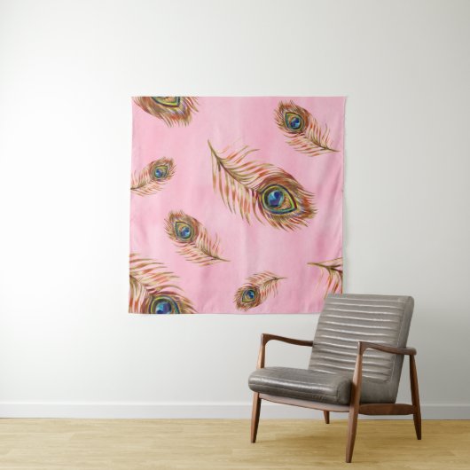 Gouden pauwenveren, waterverf naadloos patroon wandkleed (In Situ (horizontaal))