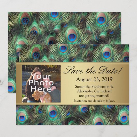 Gouden Pauwveer Foto Save the Date (Voorkant / Achterkant)