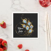 Gouden Pauwveer  Zwart Modern Boho Servet (Insitu)