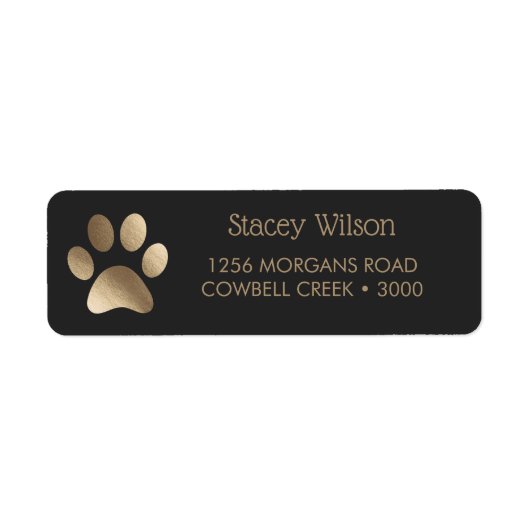 Gouden Paw Print Logo op diepe houtskool Etiket (Voorkant)