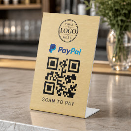 Gouden Paypal Scan om te betalen Tafelblad Display Reclamebord Met Voetstuk
