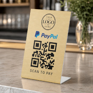 Gouden Paypal Scan om te betalen Tafelblad Display Reclamebord Met Voetstuk