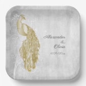 Gouden Peacock Bruiloft Douche Papier Borden Papieren Bordje (Voorkant)