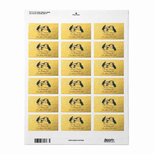 Gouden Peacock bruiloft RSVP Etiket (Full Sheet)