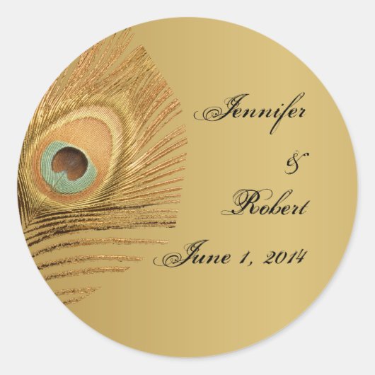 Gouden Peacock Envelope Seal Ronde Sticker (Voorkant)