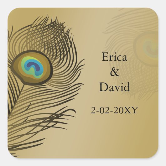 Gouden Peacock enveloppen afdichtingen Vierkante Sticker (Voorkant)