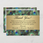Gouden Peacock Feather Bruiloft/Dank u Briefkaart (Voorkant / Achterkant)